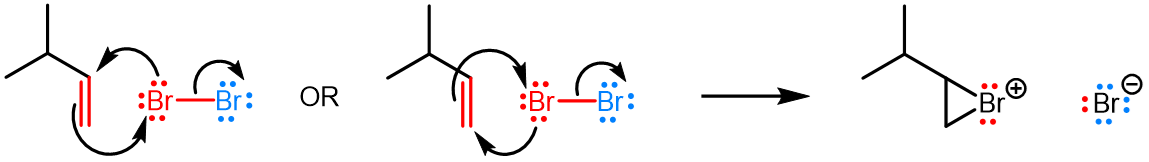 Curved arrows when there are two paths of electron movement.